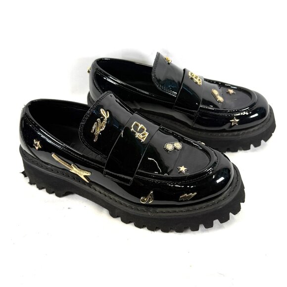 Karl Lagerfeld Paris Avah Studded Loafers Black Patent Gold Women’s Size 7 - Picture 1 of 7